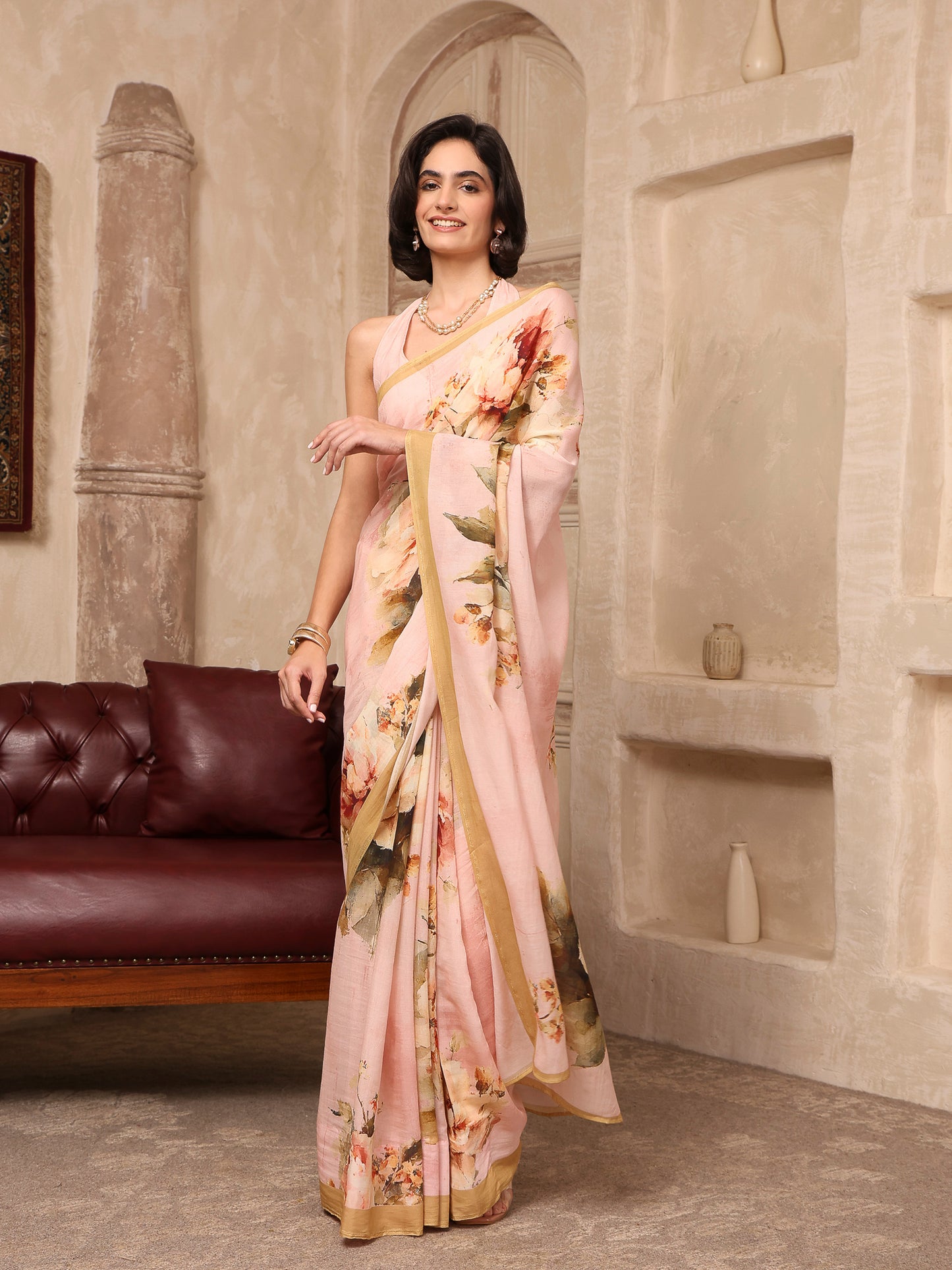 Nooreh Soft Pink Chanderi Saree