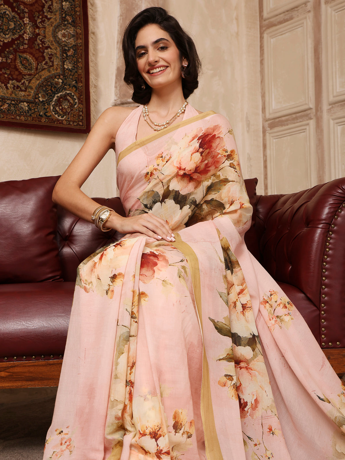 Nooreh Soft Pink Chanderi Saree