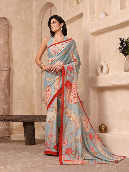 Gulnaar Powder Blue Chanderi Saree
