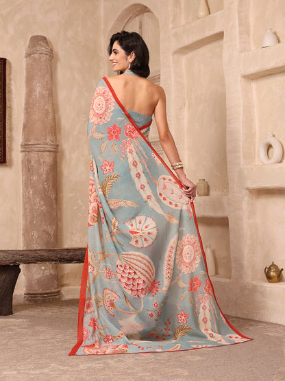 Gulnaar Powder Blue Chanderi Saree