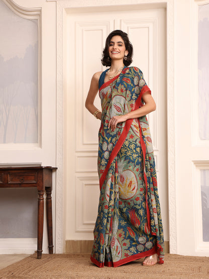 Parizad Prussian Blue Chanderi Saree