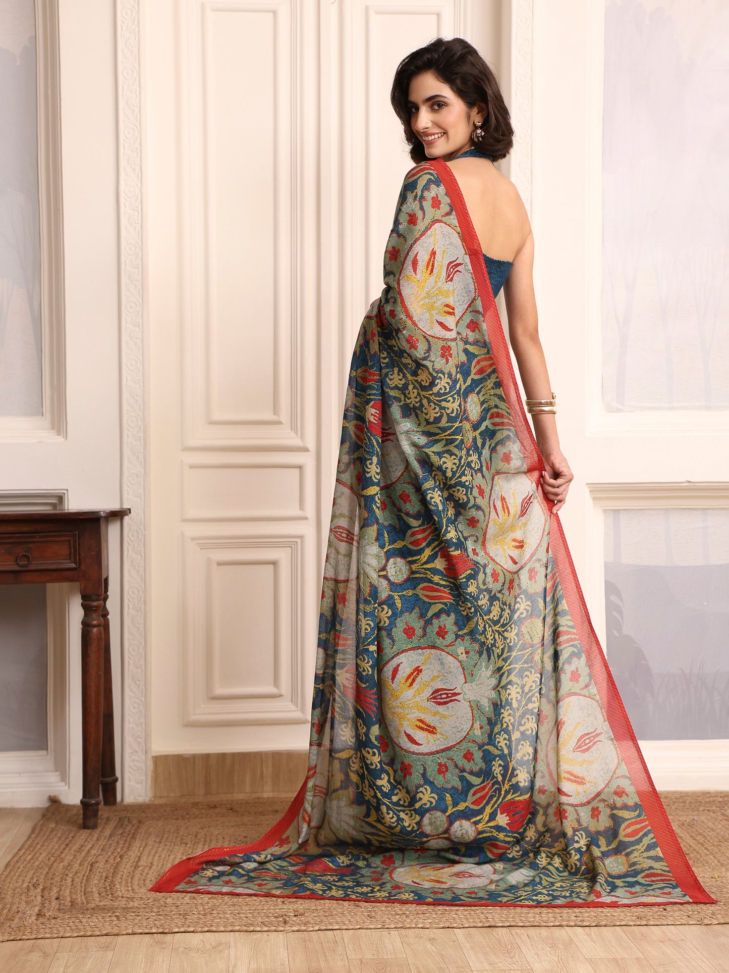 Parizad Prussian Blue Chanderi Saree