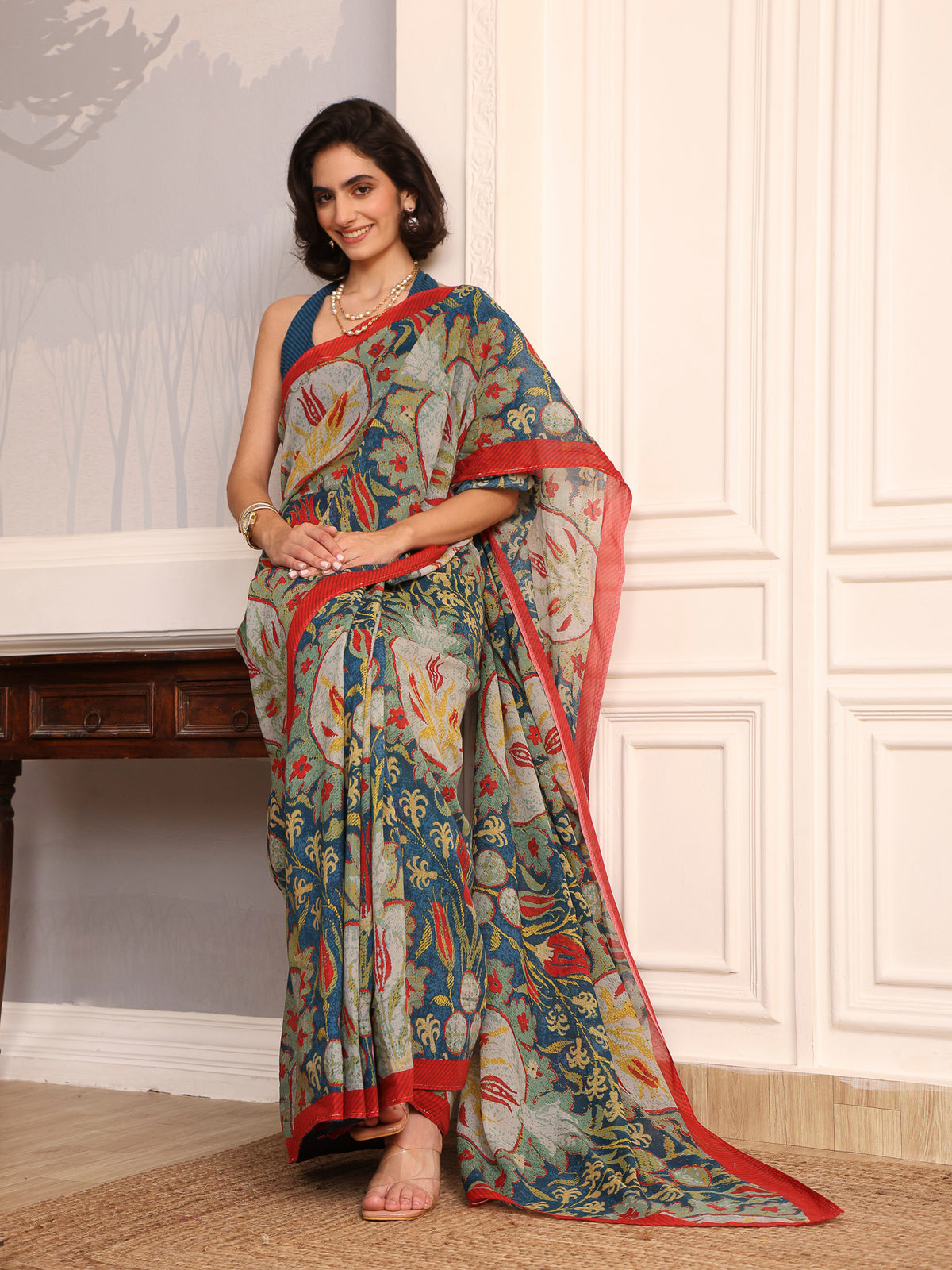 Parizad Prussian Blue Chanderi Saree