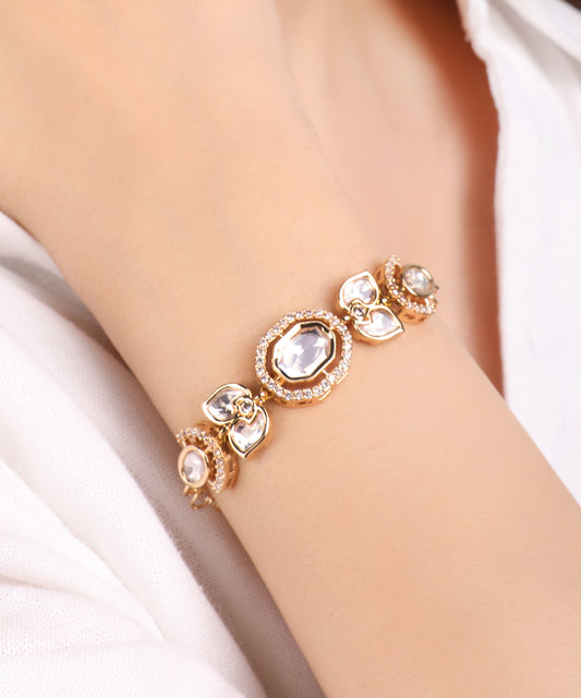 Polki Floral Motif Gold Bracelet