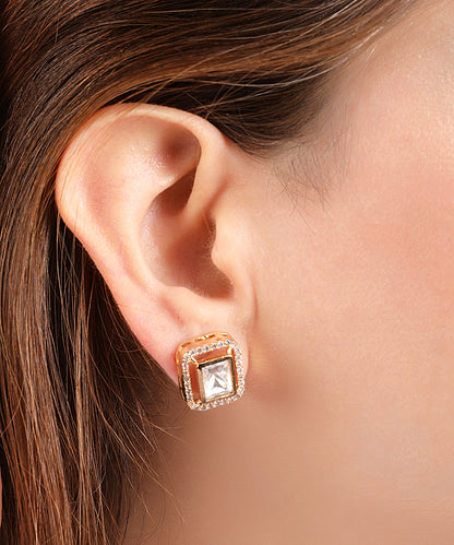 Emerald-Cut Polki Stud Earrings