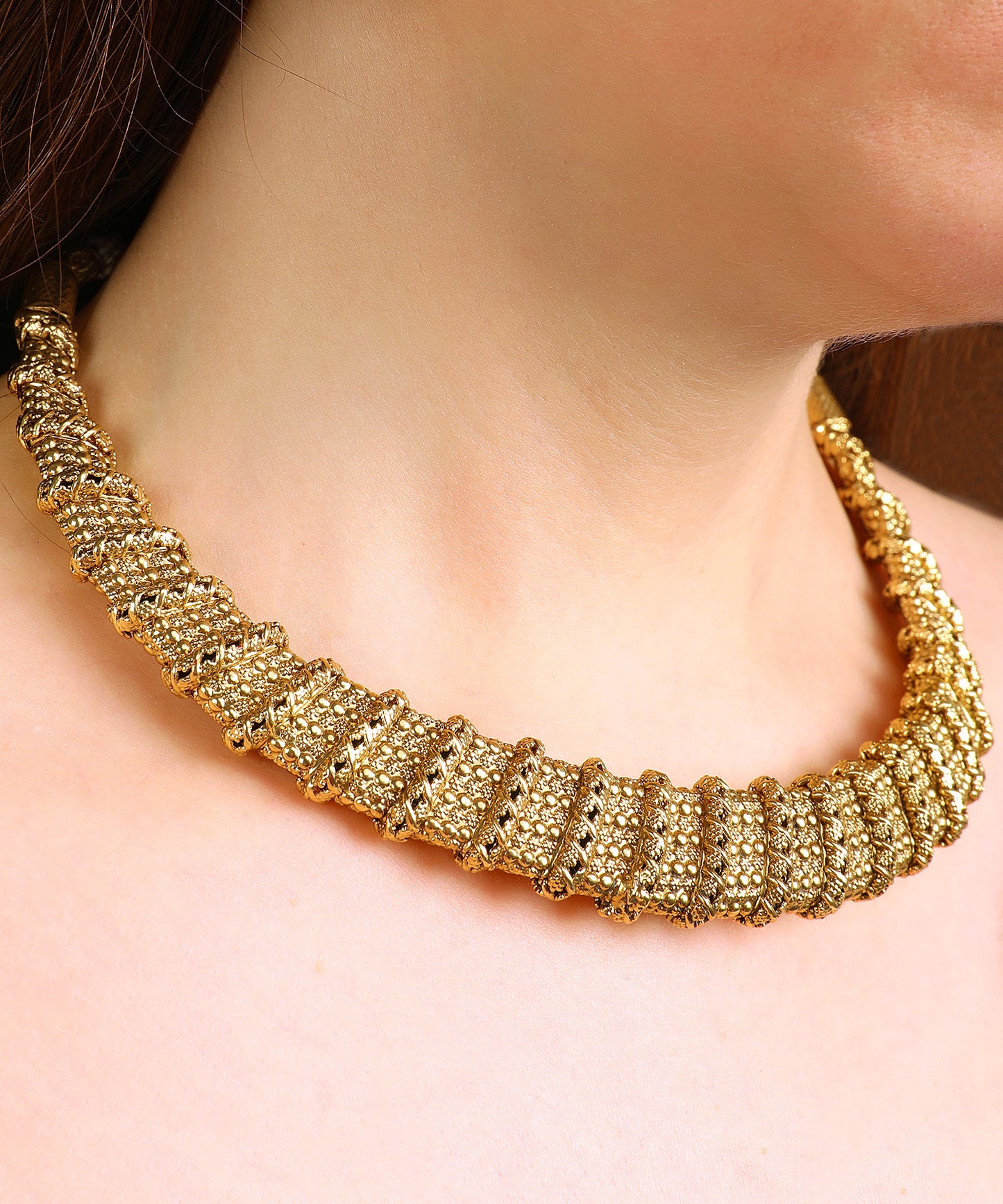 Traditional Gold Choker Necklace with Jhumka Earrings