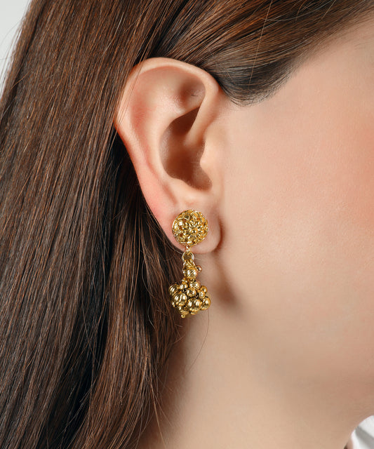 Floral Cluster Gold Drop Earrings