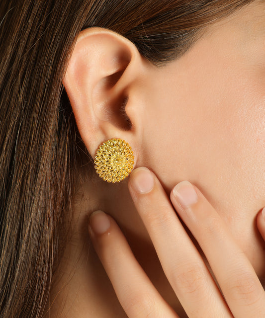Floral Round Gold Earrings