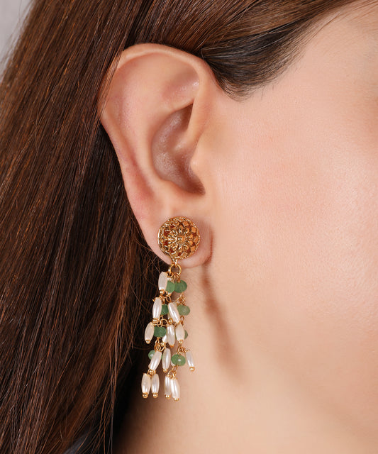 Pearl & Emerald Chandrika Earrings – Timeless beauty with a modern twist