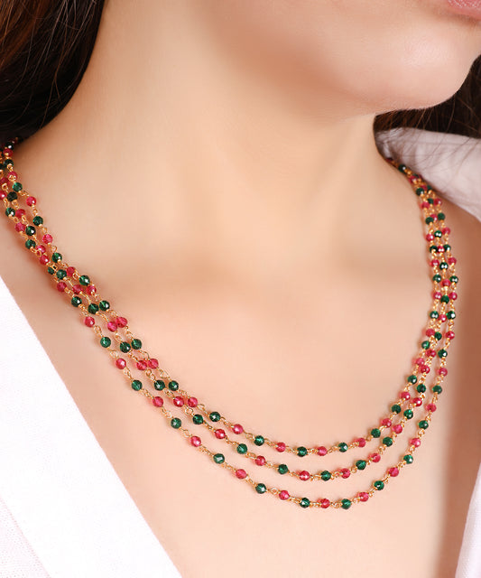 Traditional Ruby-Emerald Beaded Gold Necklace