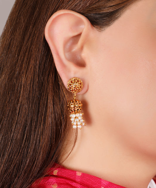 Vintage Gold & Pearl Cluster Earrings