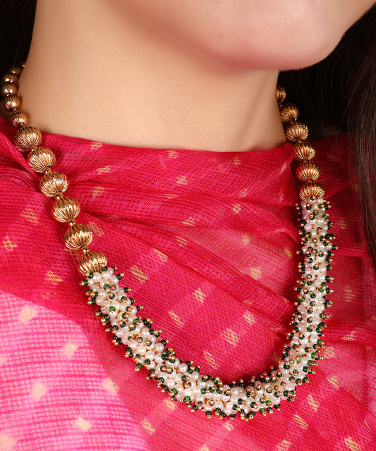 Timeless Glow Pearl & Emerald Beaded Gold Necklace