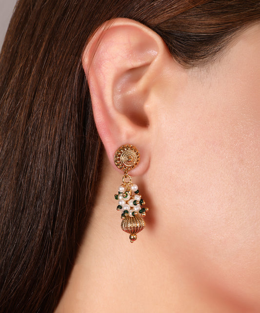 Temple Emerald Pearl Jhumka