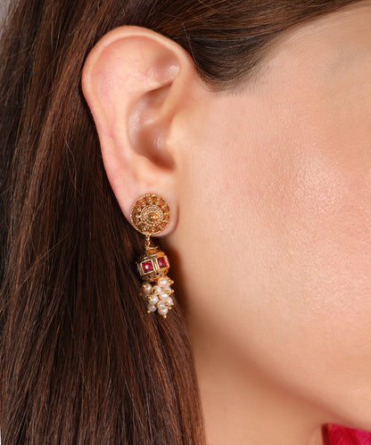 Ethereal Ruby Pearl Heritage Earrings