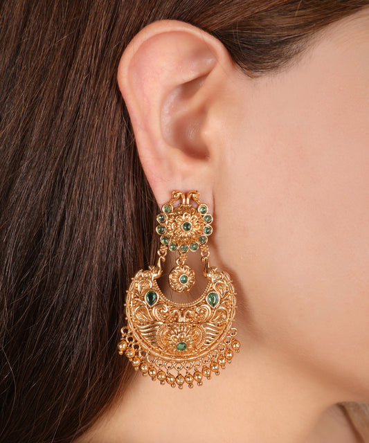 Royal Emerald Crescent Gold Earrings