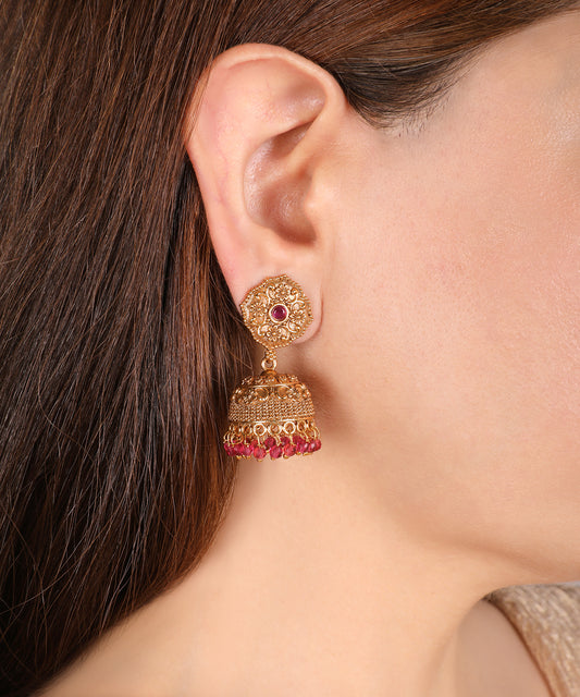 Classic Heritage Ruby Gold Jhumkis