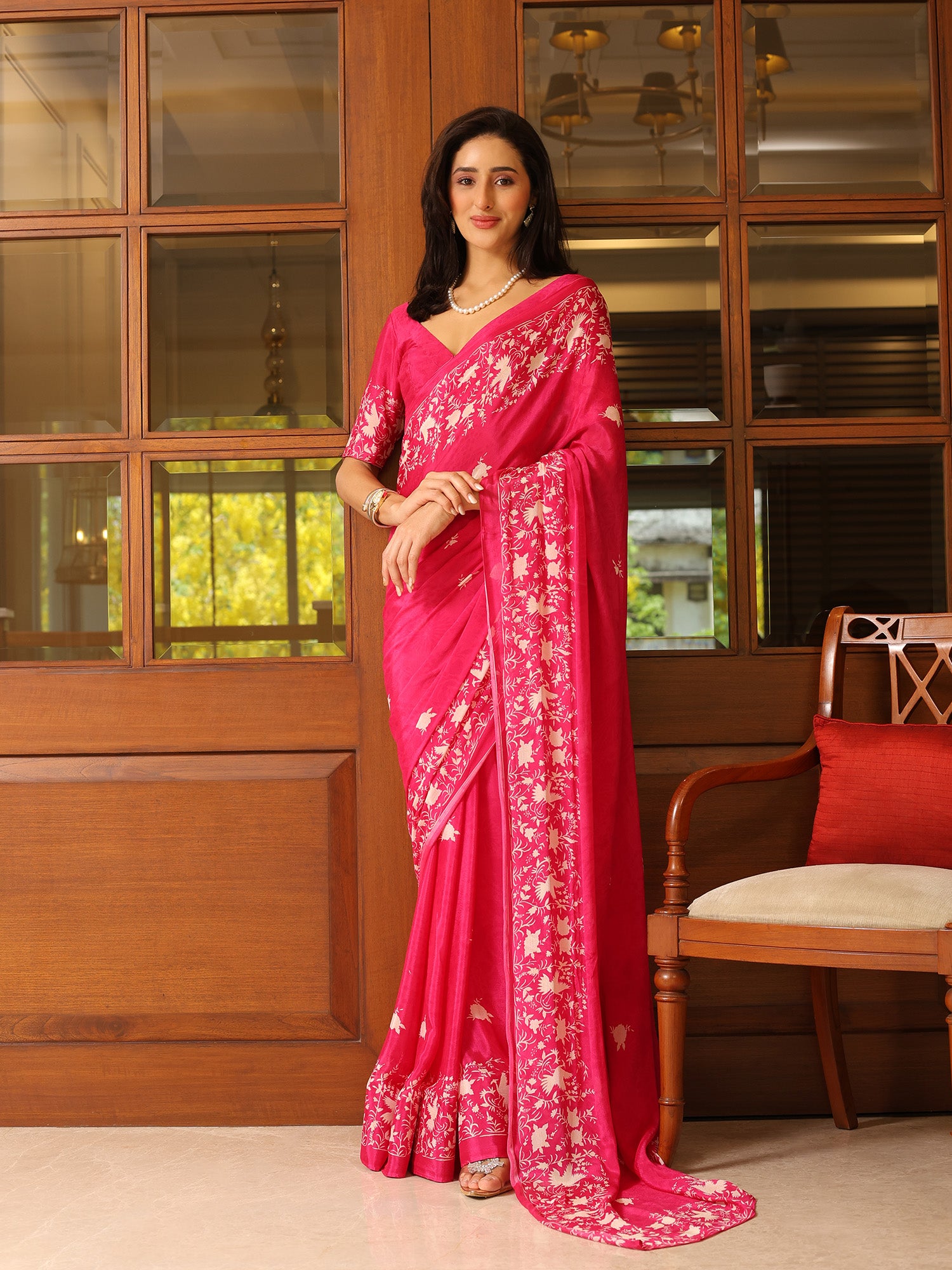 Kiara Fuschia Pink Parsee Saree