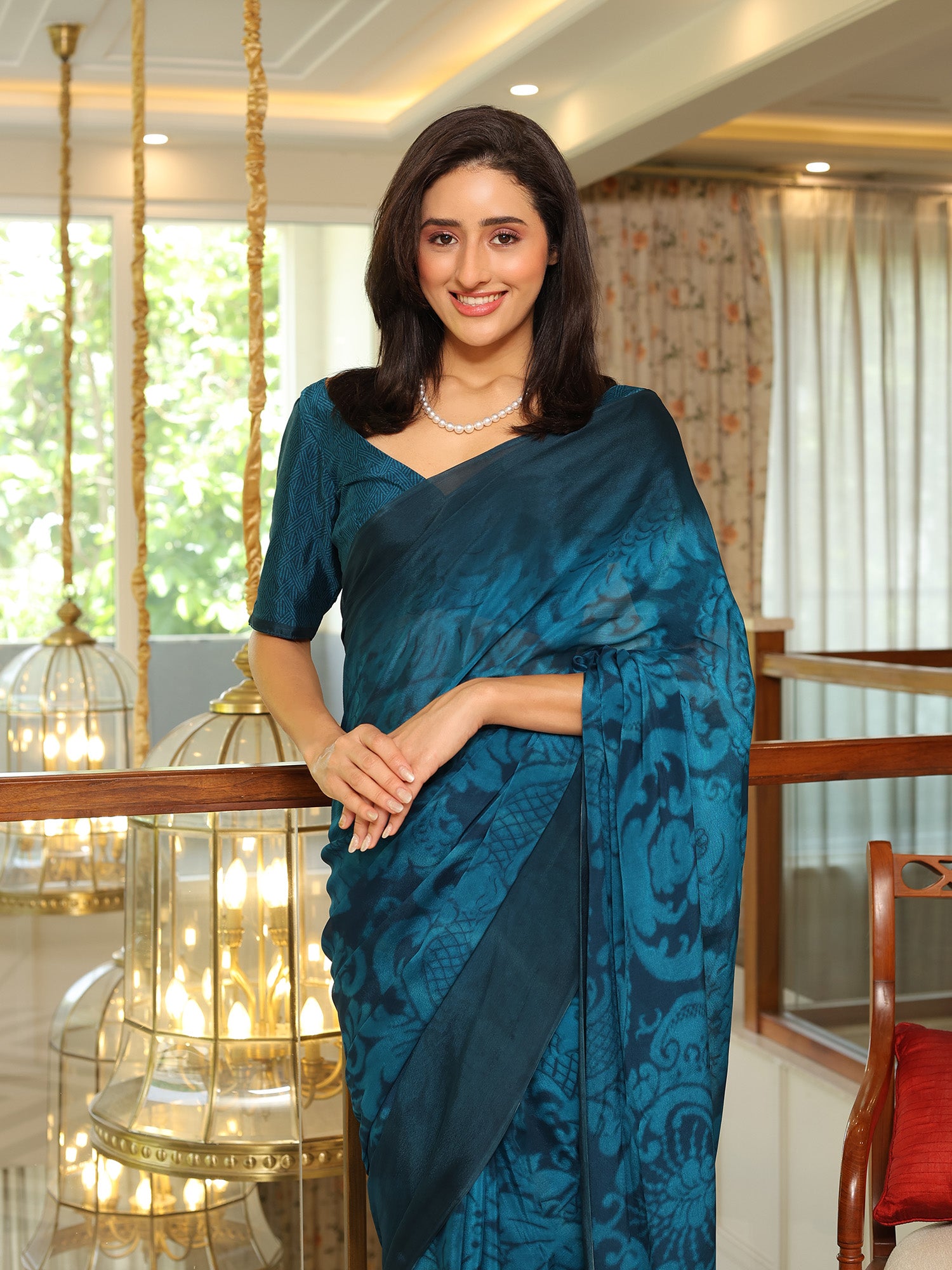 Diya Teal Blue Ombre Saree