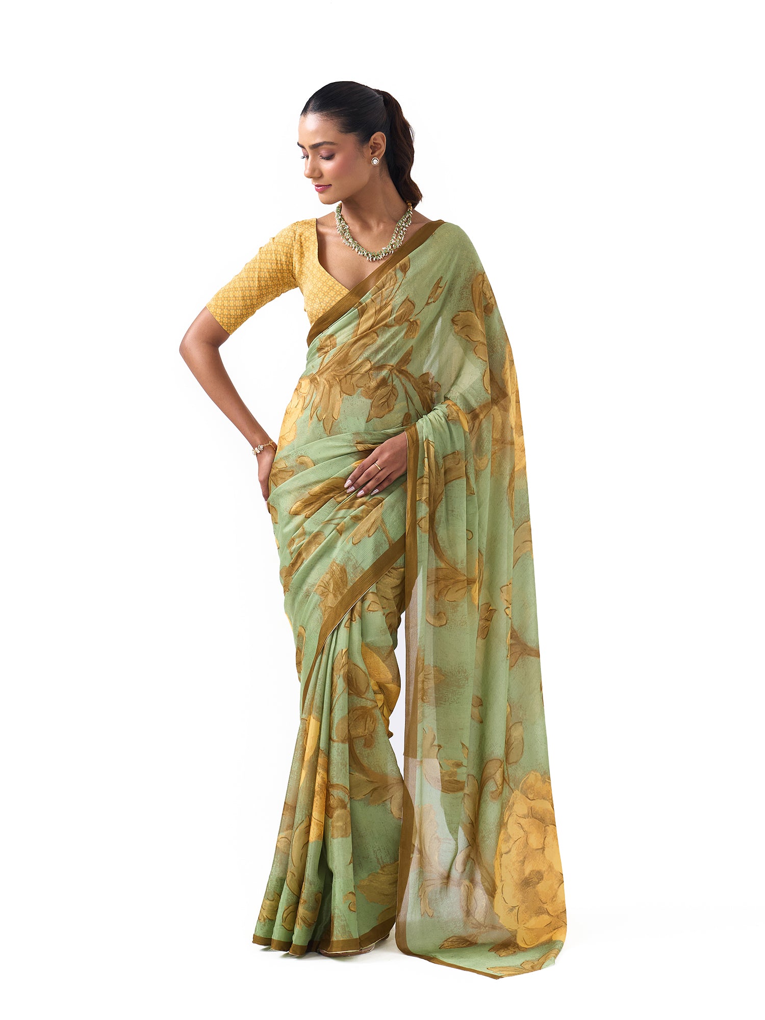 Sia Pista Green Floral Saree