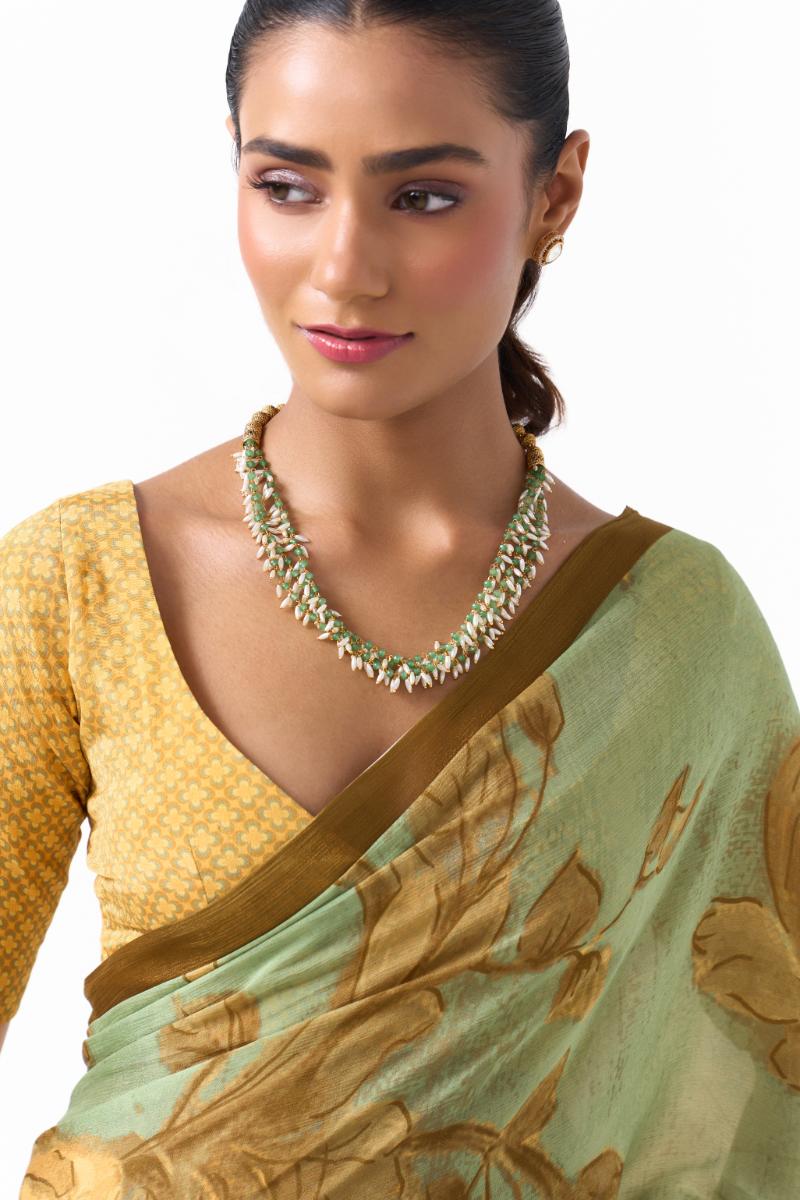 Gold Emerald & Pearl String Necklace – Multi-Layered Design