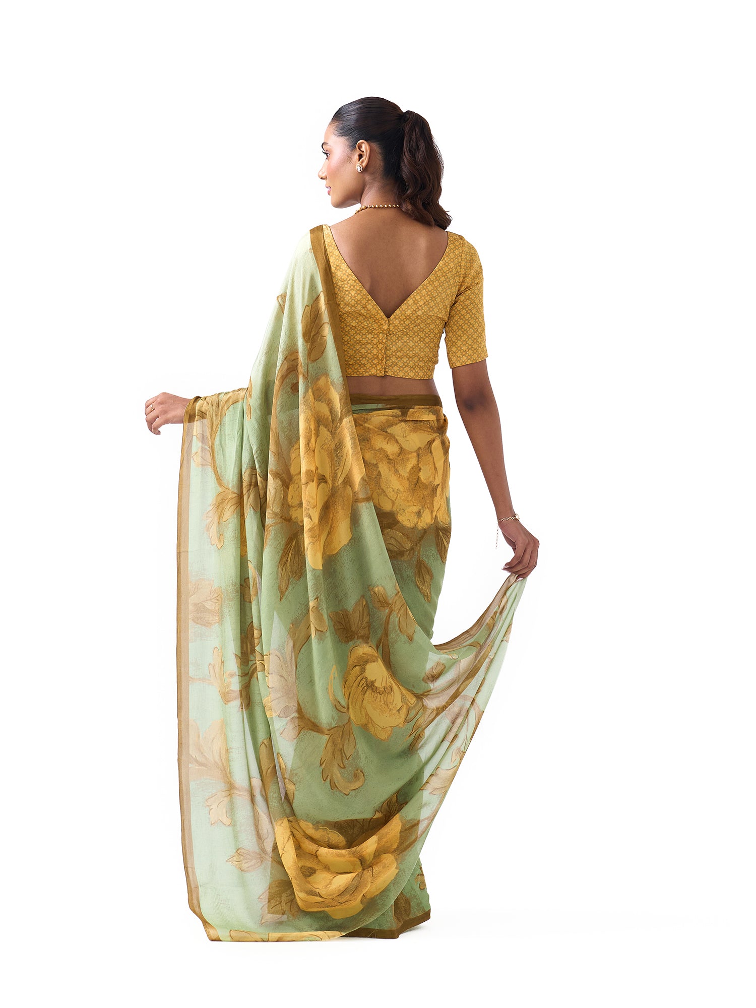 Sia Pista Green Floral Saree