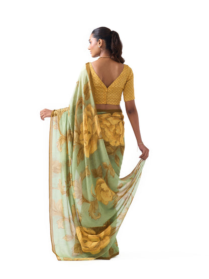 Sia Pista Green Floral Saree