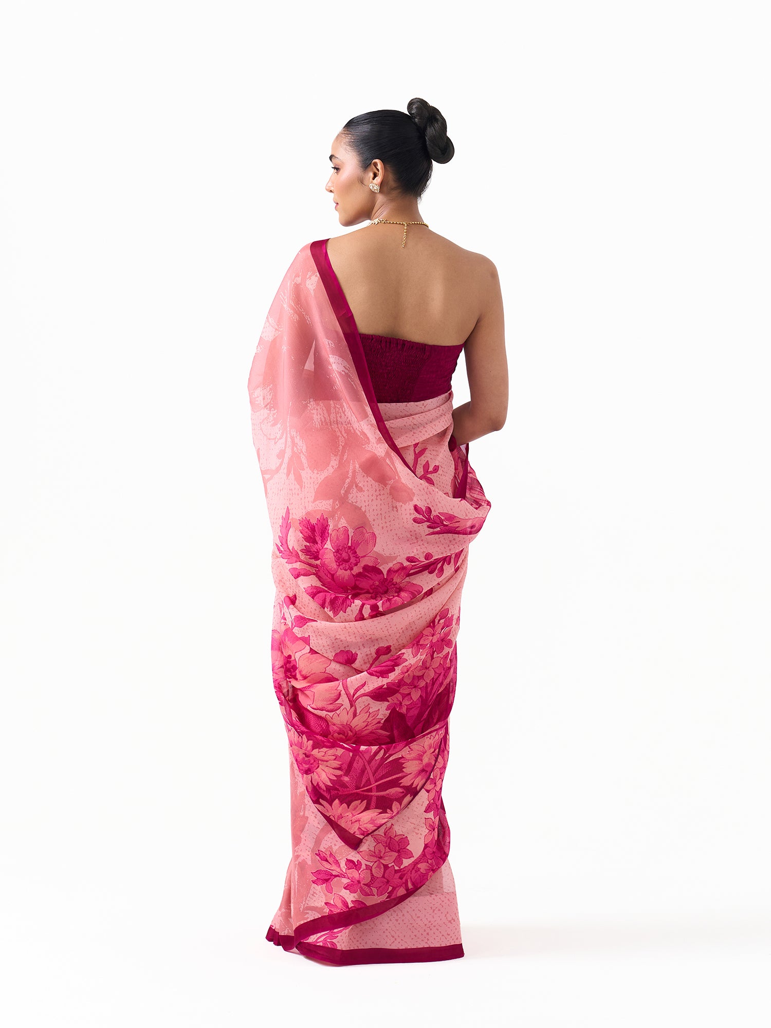 Noor Rose Pink Botanical Chinon Saree