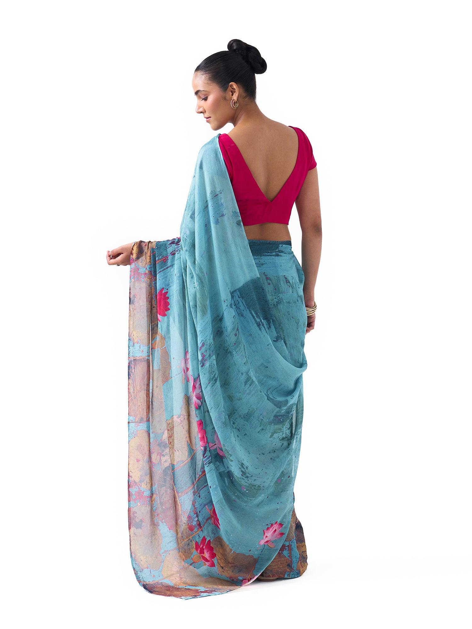 Ela Turquoise Lotus Saree