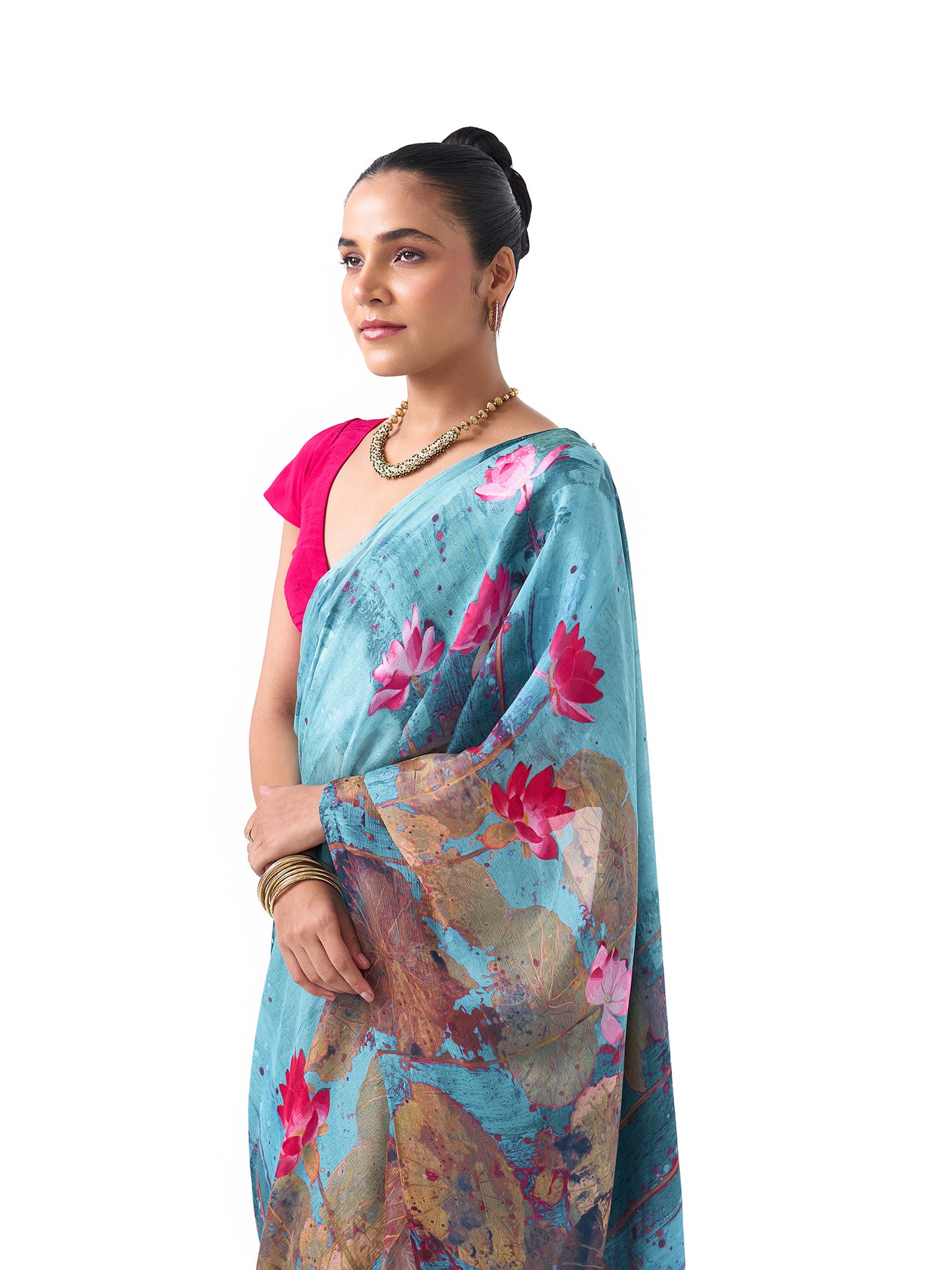 Ela Turquoise Lotus Saree