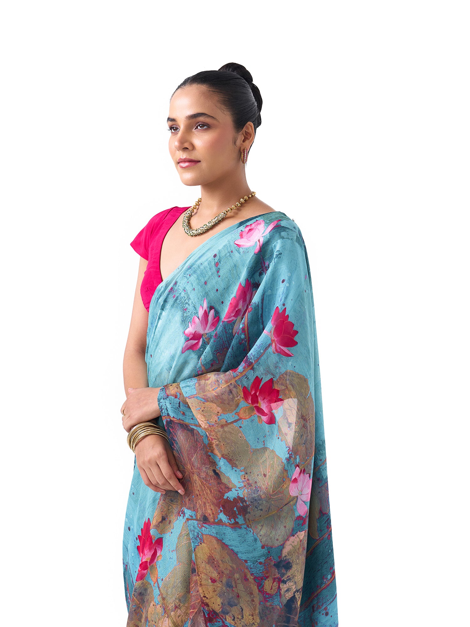Ela Turquoise Lotus Saree