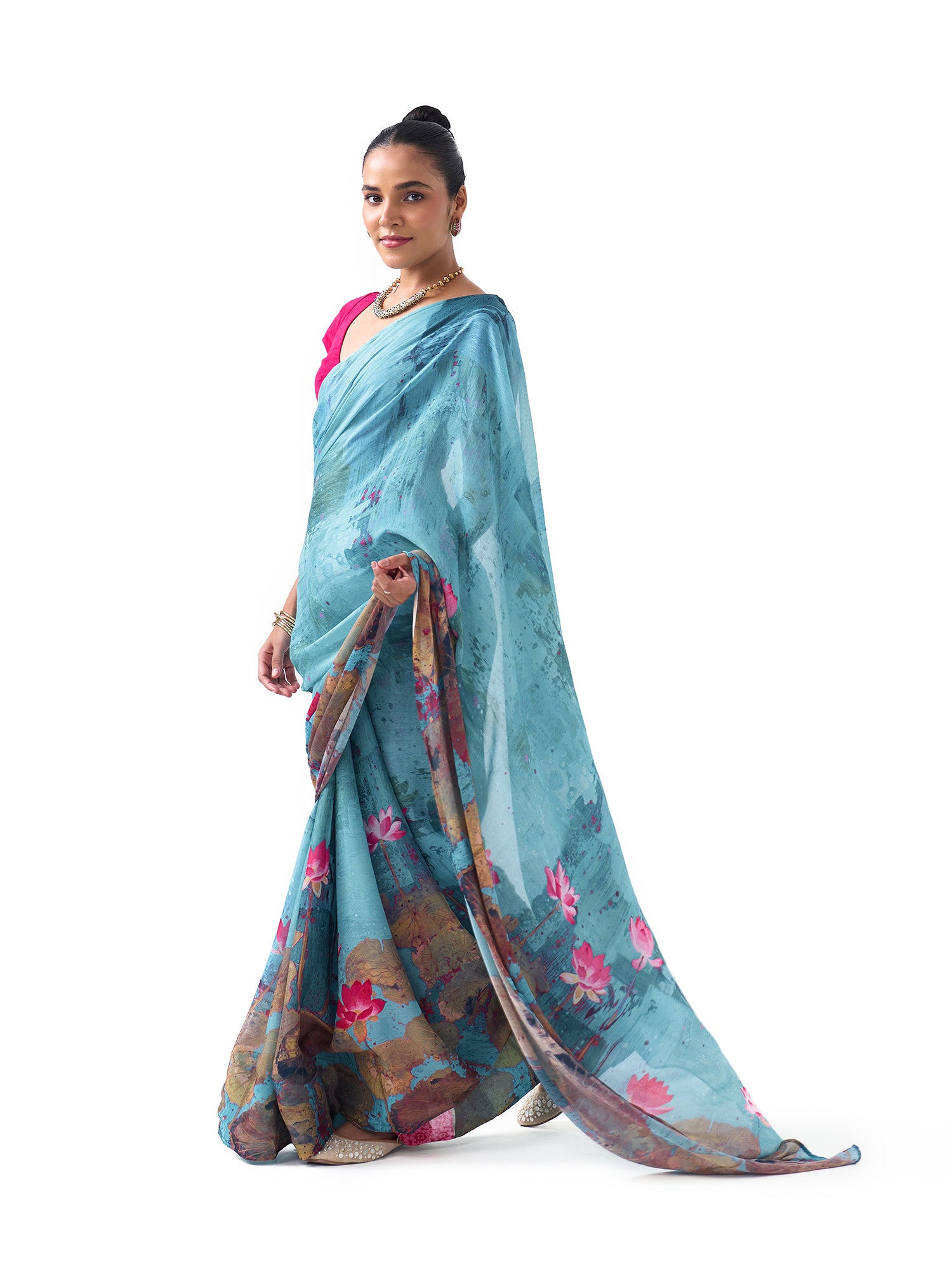 Ela Turquoise Lotus Saree