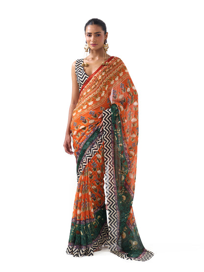 Airaana Orange Palatial Saree