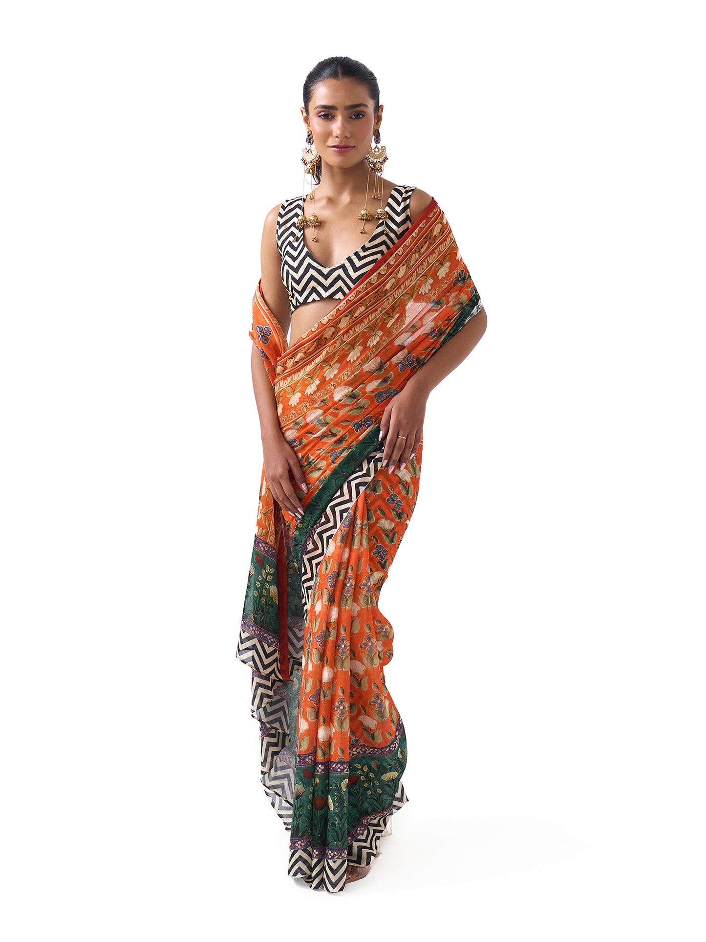 Airaana Orange Palatial Saree