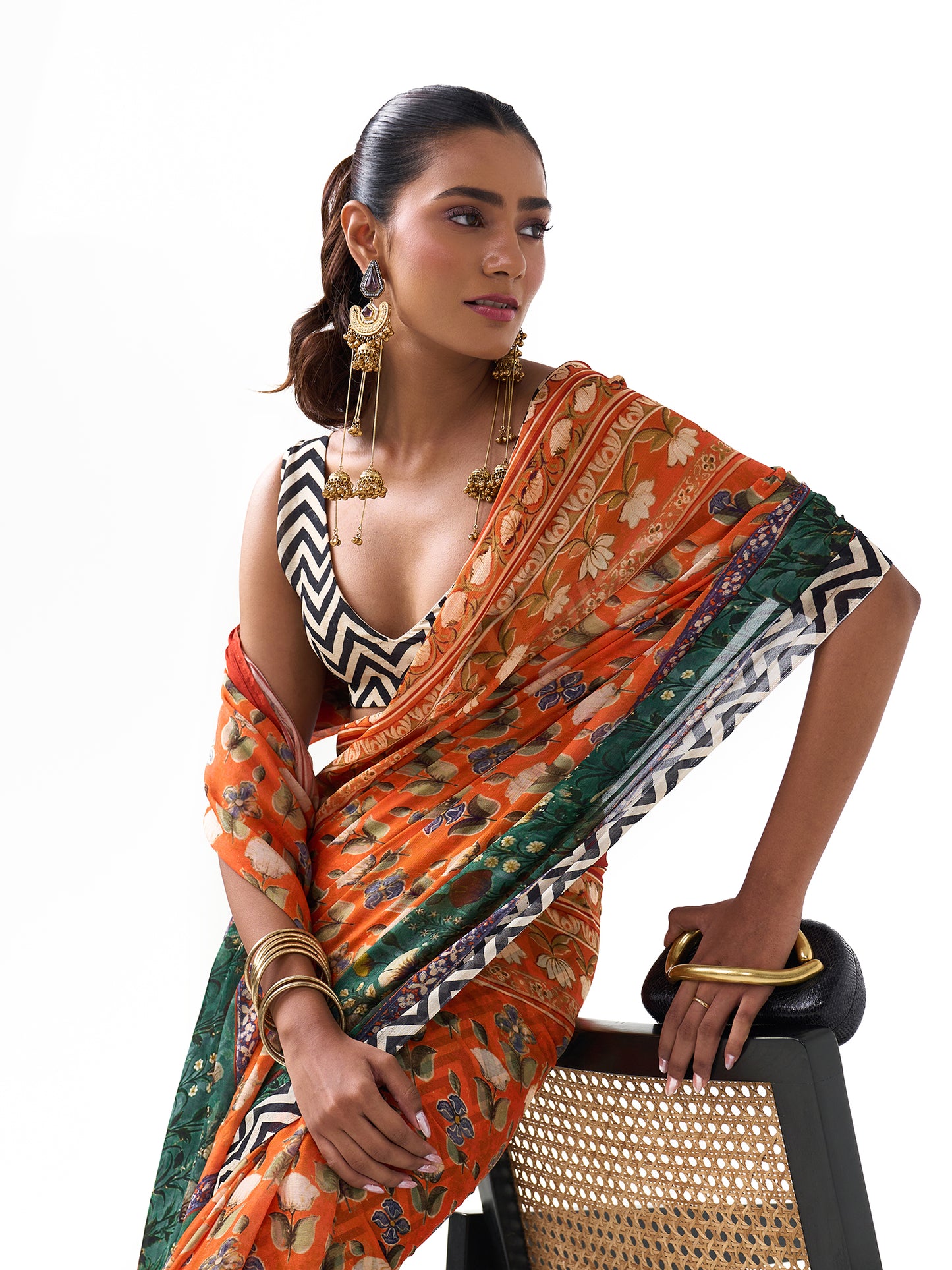 Airaana Orange Palatial Saree