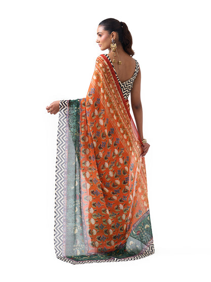 Airaana Orange Palatial Saree