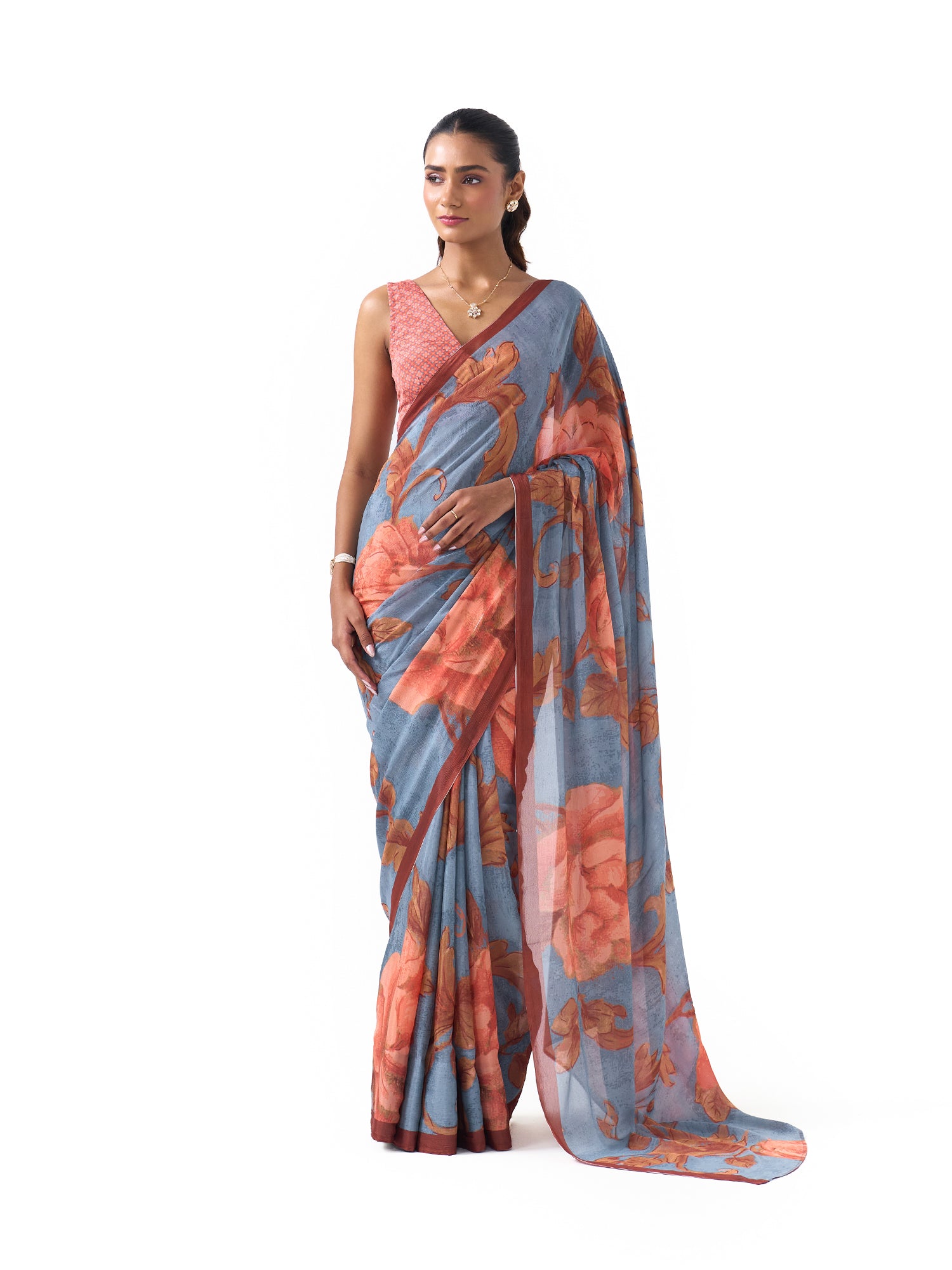 Sia Sky Blue Floral Saree