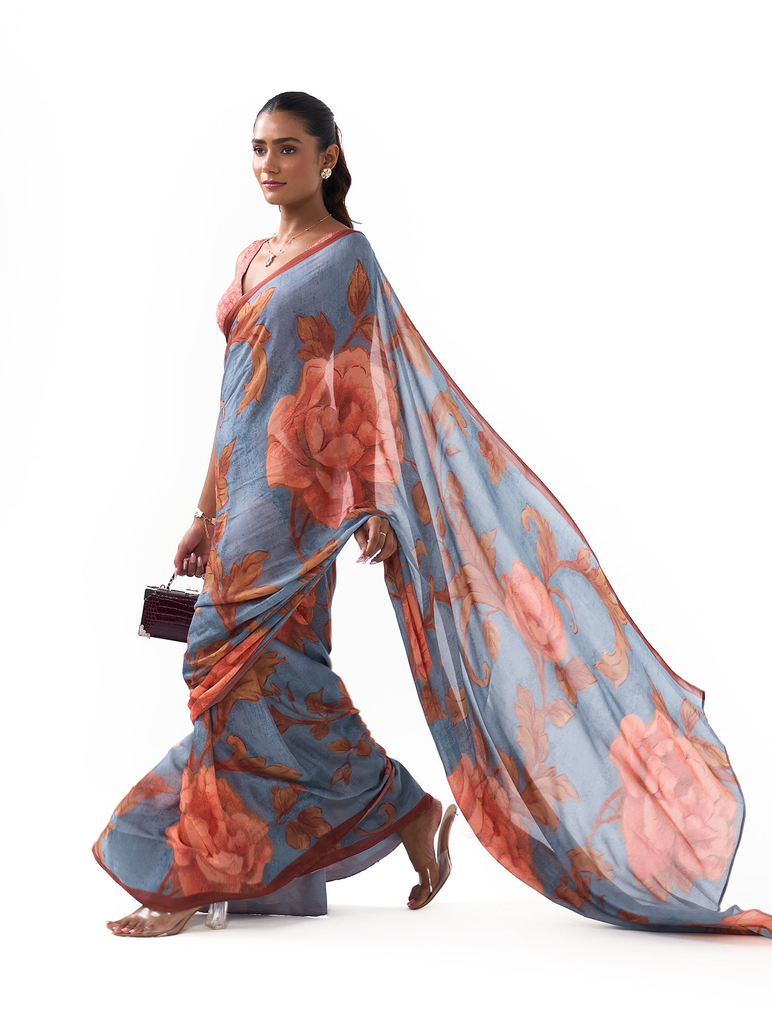 Sia Sky Blue Floral Saree