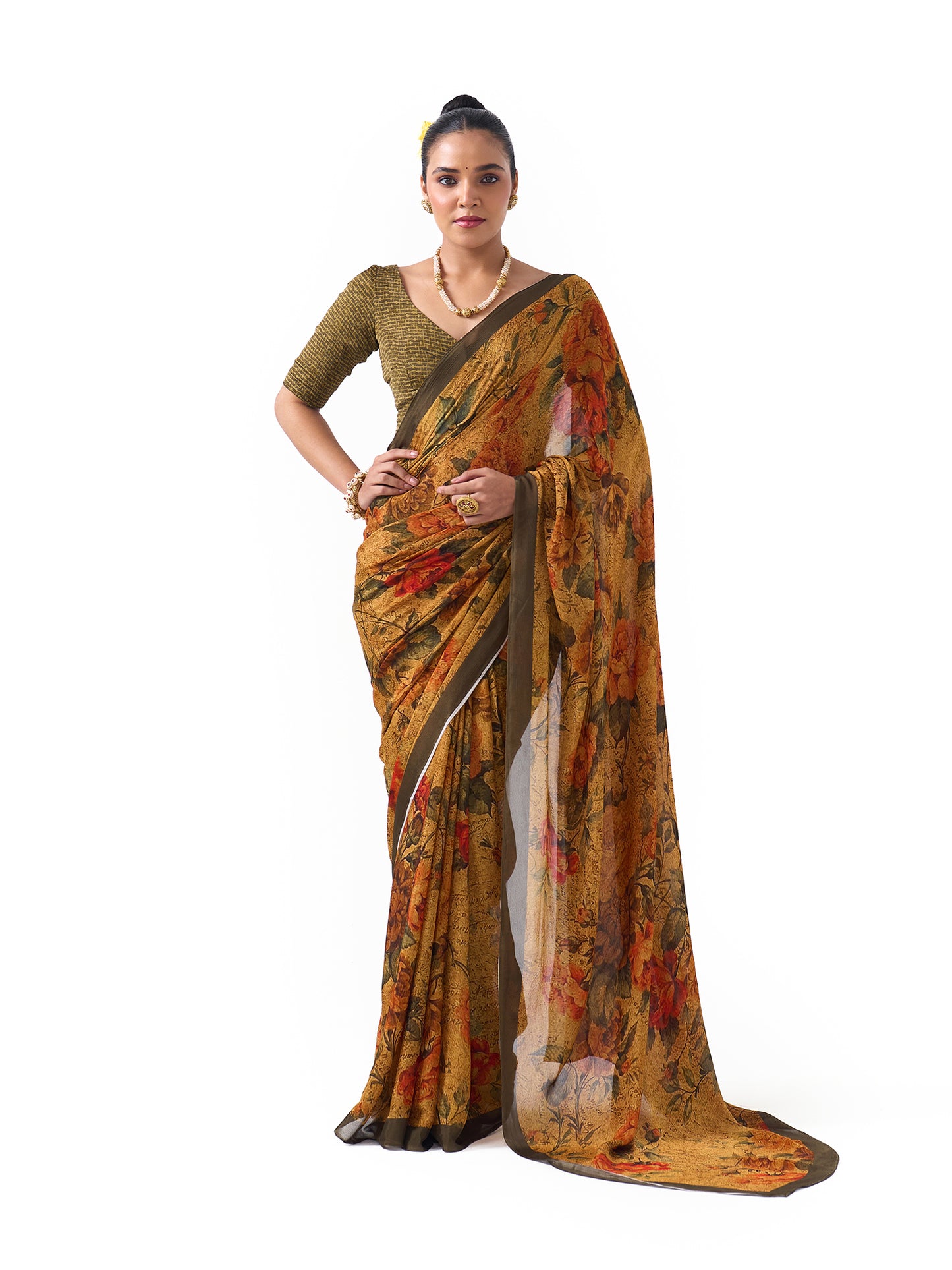 Sara Olive Roses Saree