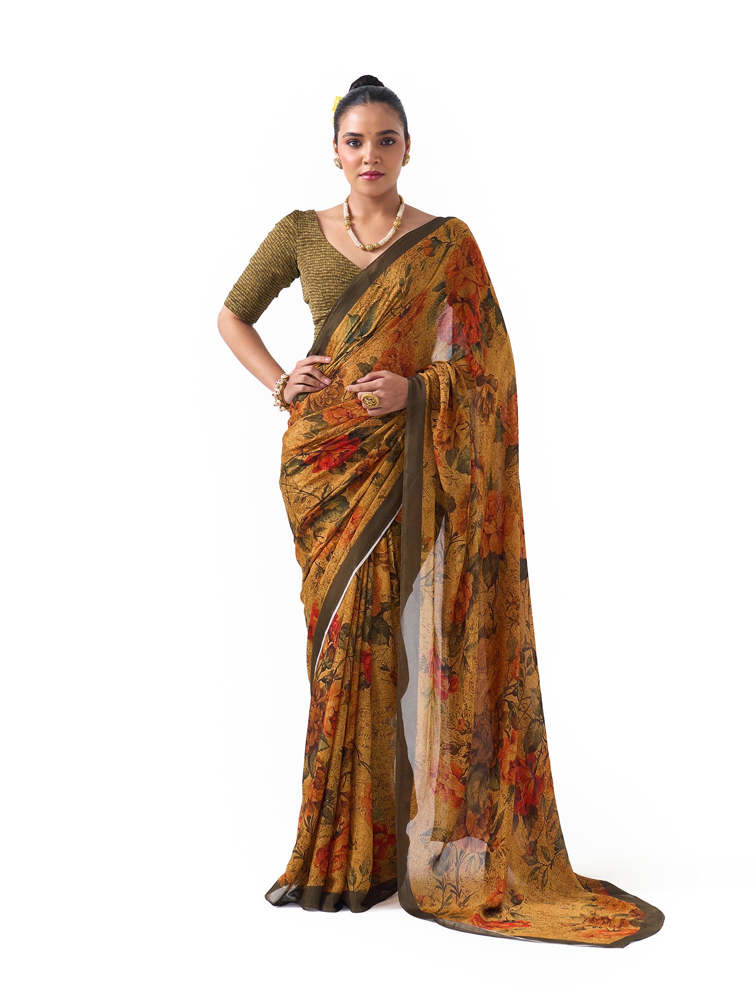 Sara Olive Roses Saree