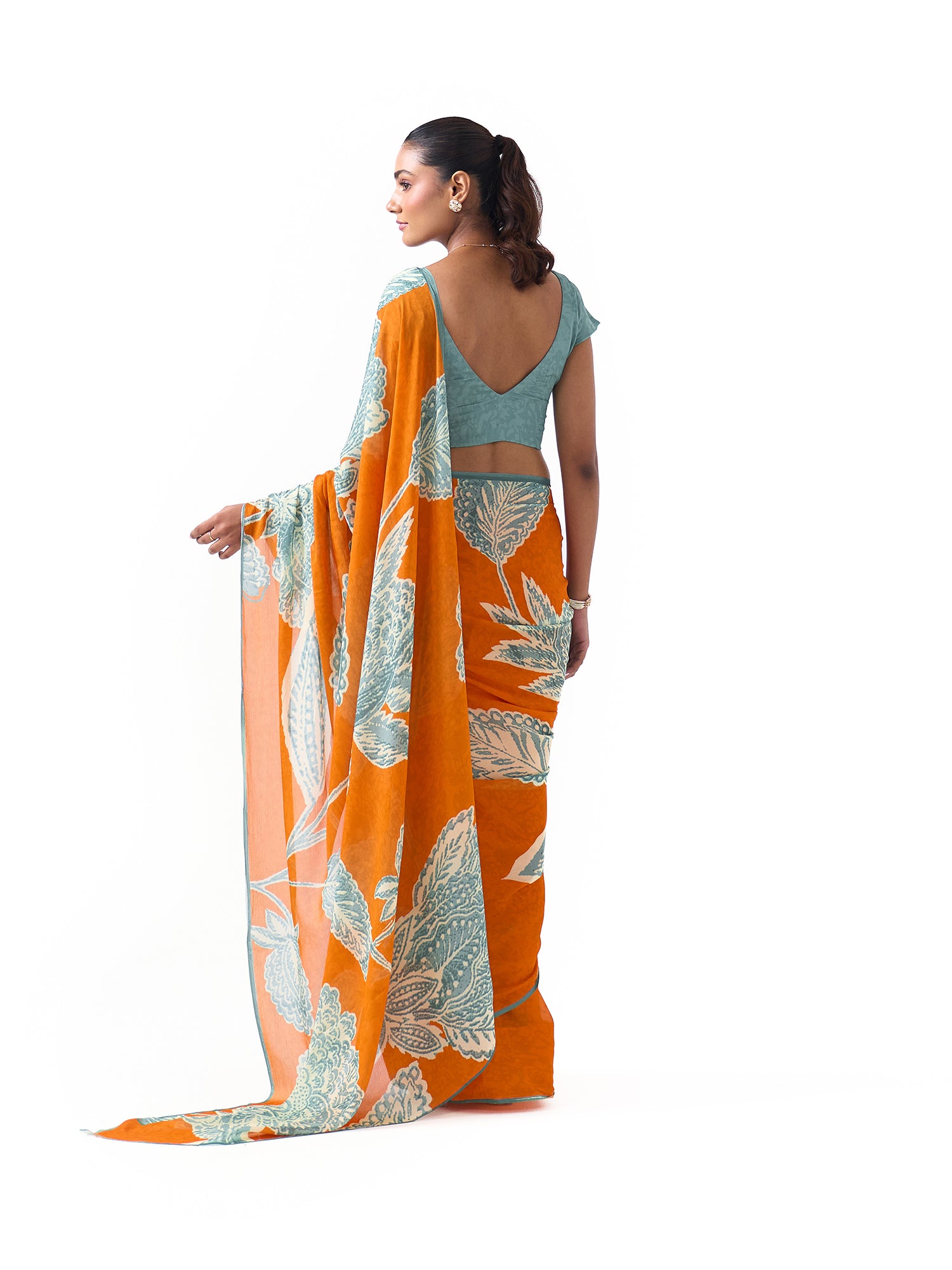 Myra Marigold Orange Chintz Saree
