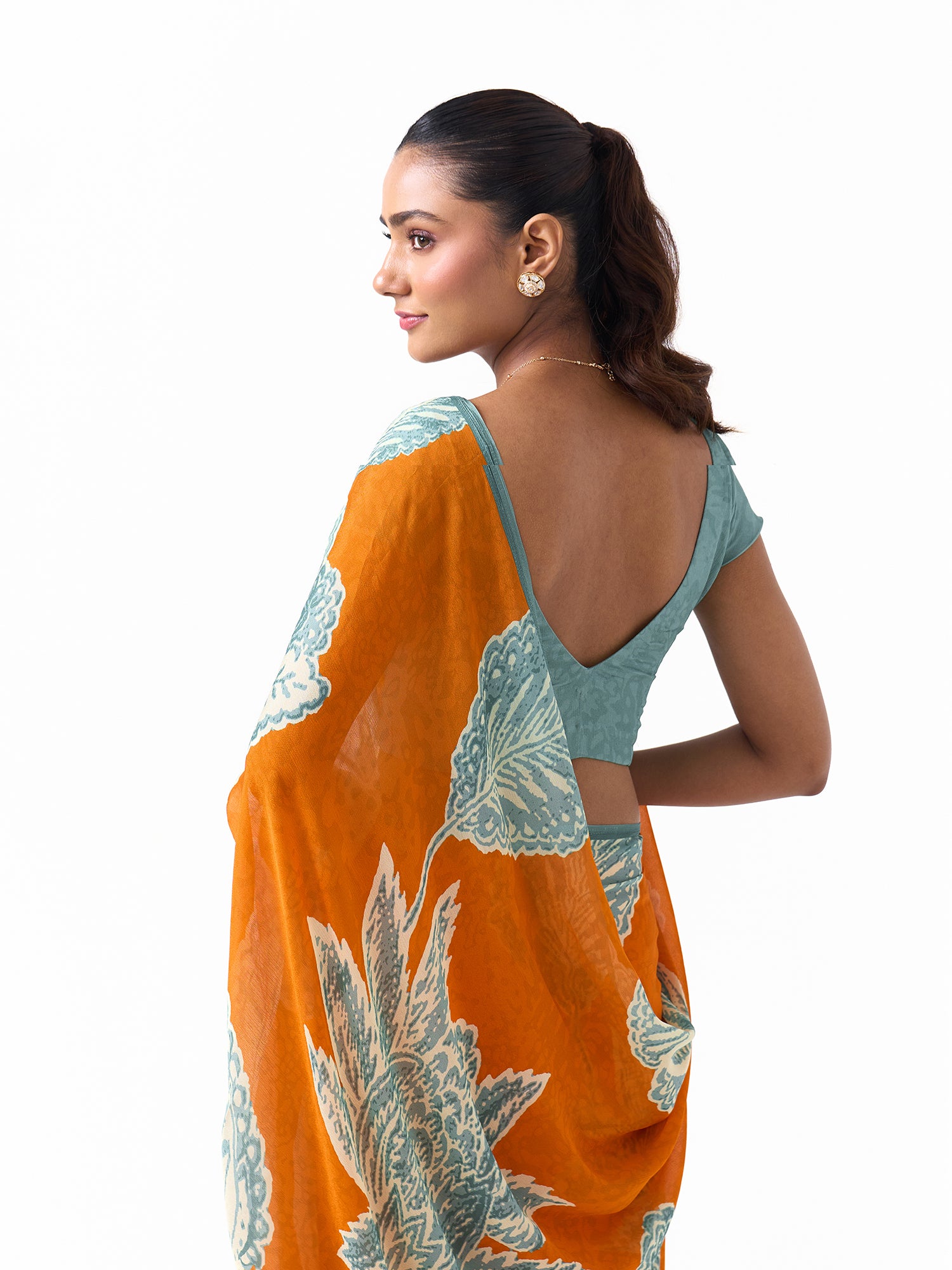 Myra Marigold Orange Chintz Saree