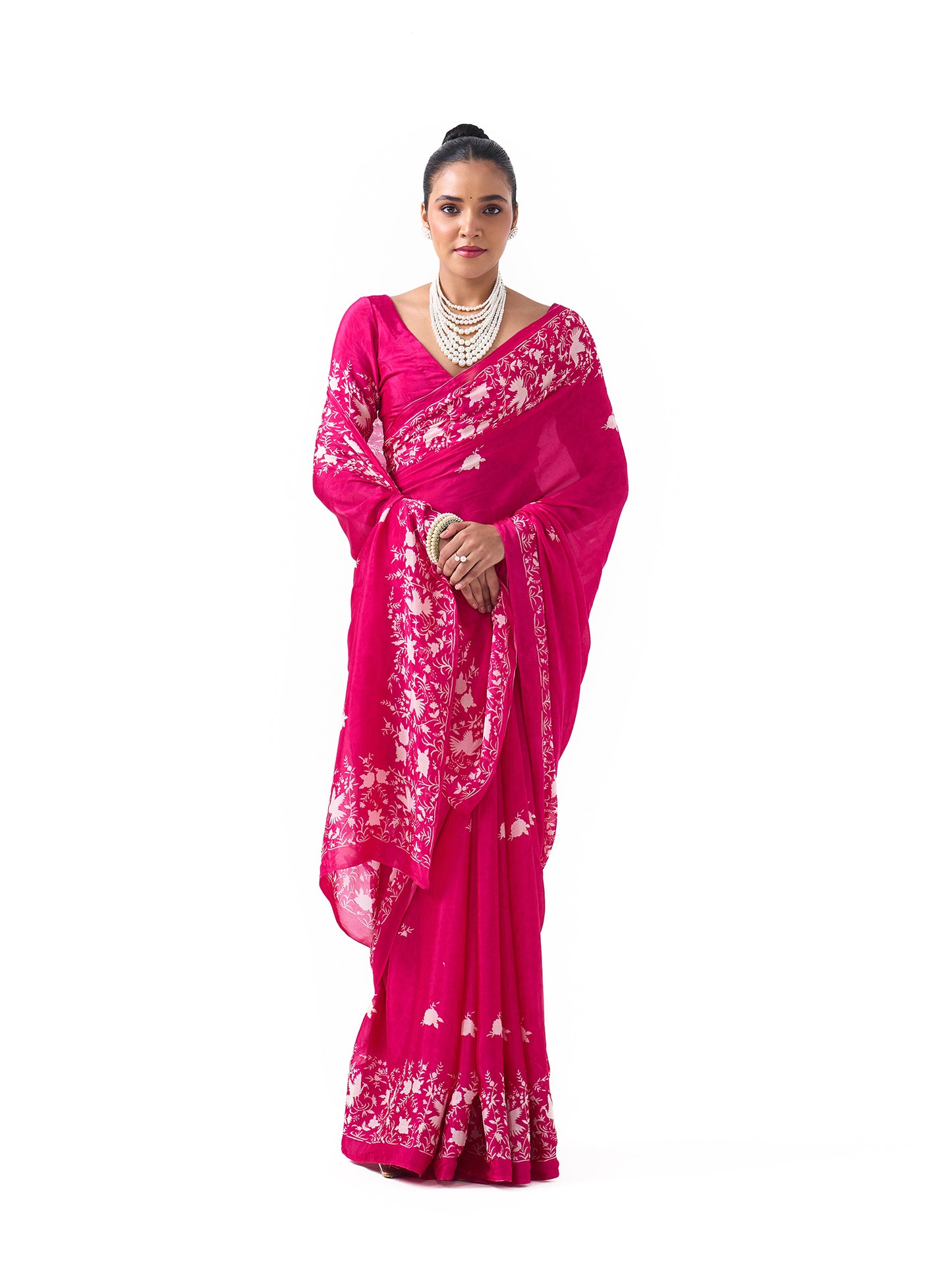 Kiara Fuschia Pink Parsee Saree