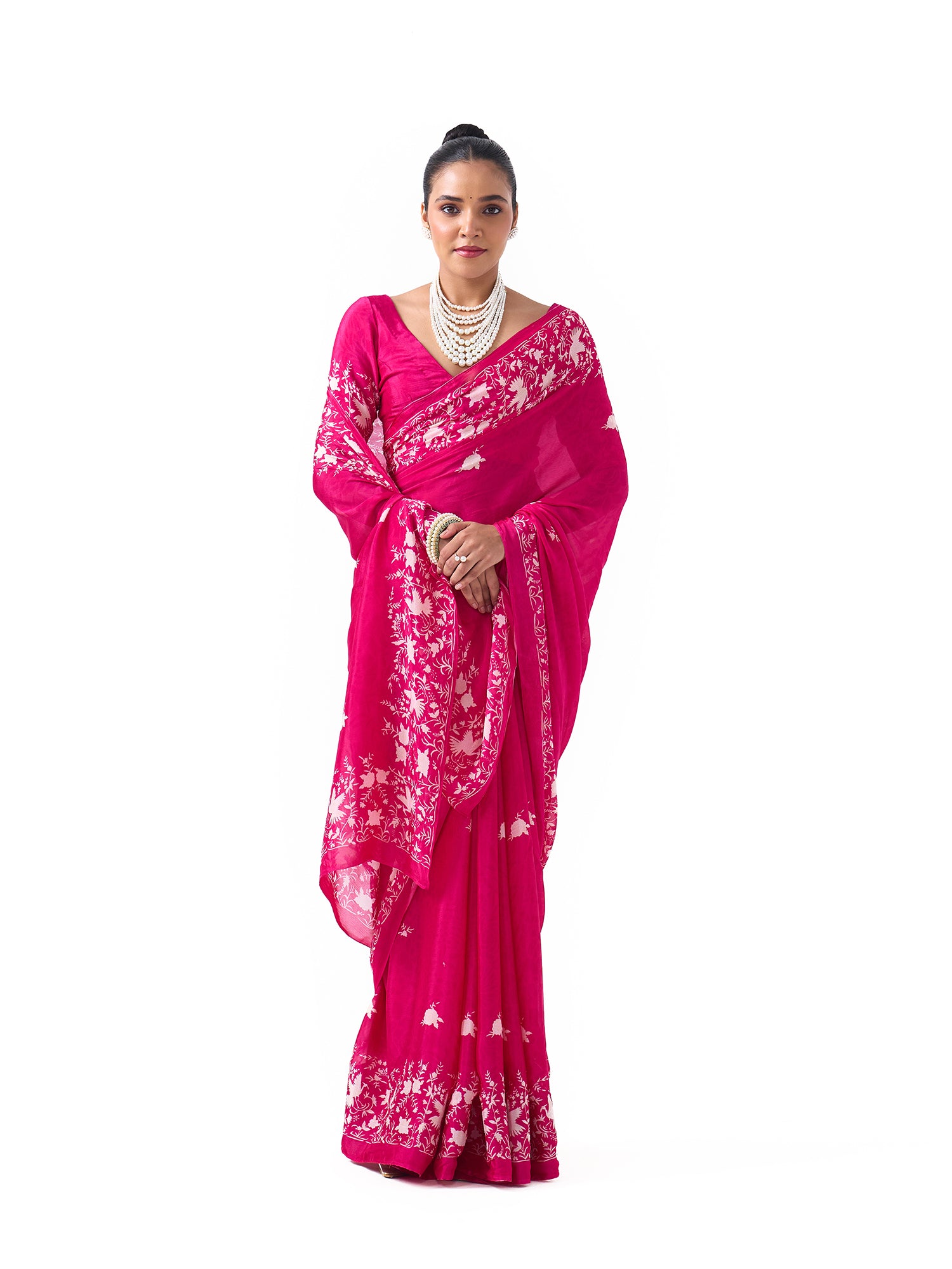 Kiara Fuschia Pink Parsee Saree