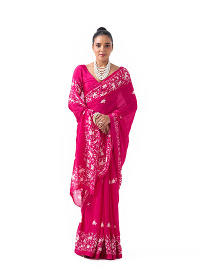 Kiara Fuschia Pink Parsee Saree
