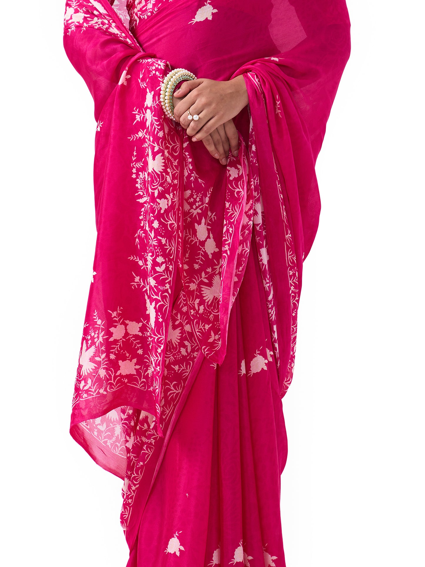 Kiara Fuschia Pink Parsee Saree