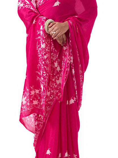 Kiara Fuschia Pink Parsee Saree
