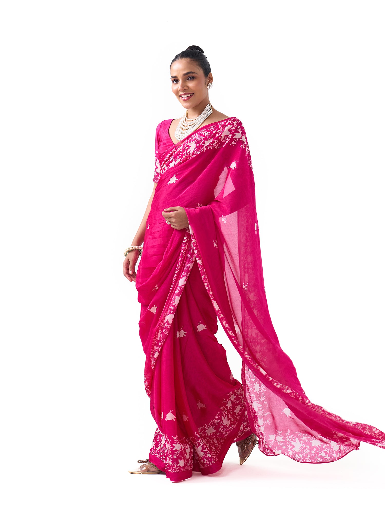 Kiara Fuschia Pink Parsee Saree