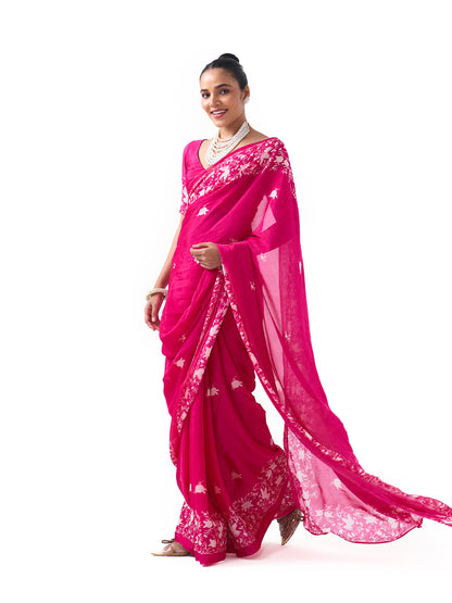 Kiara Fuschia Pink Parsee Saree