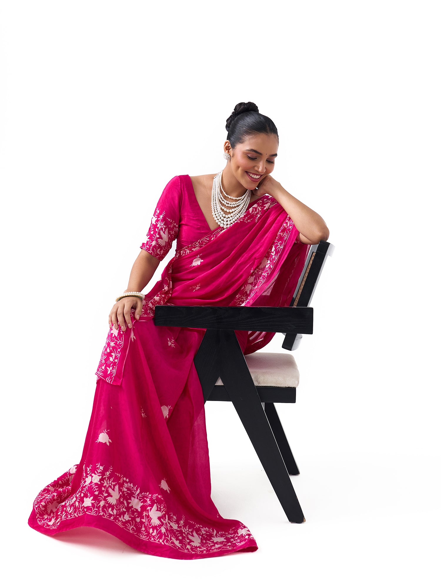 Kiara Fuschia Pink Parsee Saree
