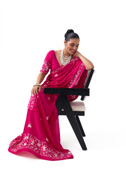 Kiara Fuschia Pink Parsee Saree